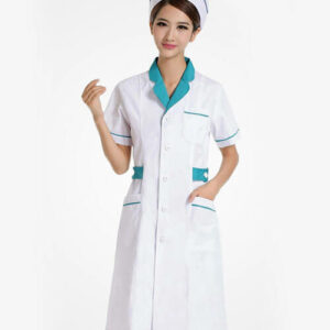 đồng phục bảo hộ y tá xanh cổ vịt thiết kế cổ bẻ